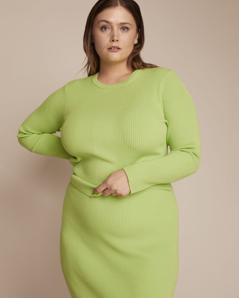 Front of a model wearing a size 1 Ari Sweater in Green by 11 Honoré Collection. | dia_product_style_image_id:230877